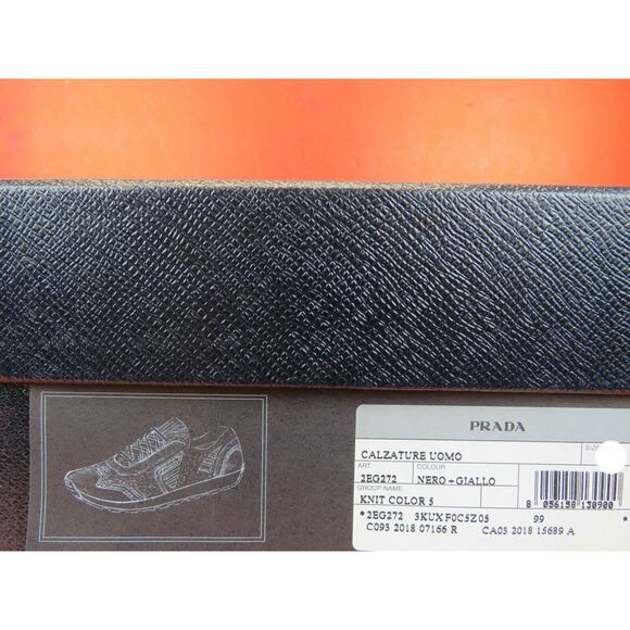 NIB PRADA 2EG272 YELLOW BLACK FABRIC TRAINERS KNIT LOGO LACE UP SNEAKERS 7 US 8 - Picture 12 of 12